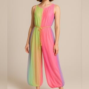 Vintage 1960s‎ Gaymode Neon Mesh Genie Jumpsuit Small Harem RARE